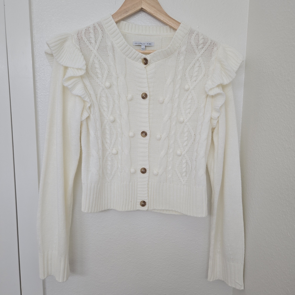 Celebrity Pink Cream Cardigan with Button Accents Size L